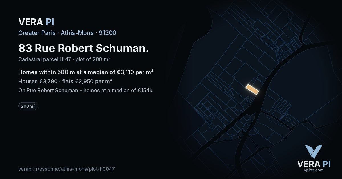 83 Rue Robert Schuman, Athis-Mons at night – the plot lit, the parcels around coloured by the prices near them