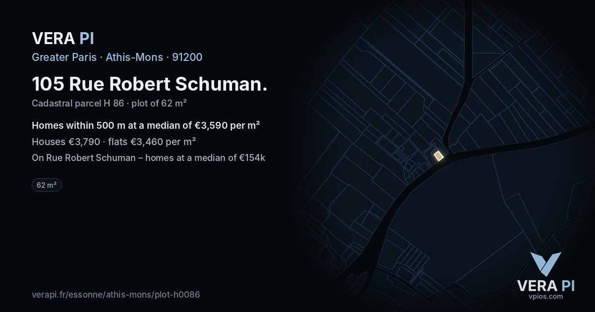 105 Rue Robert Schuman, Athis-Mons at night – the plot lit, the parcels around coloured by the prices near them