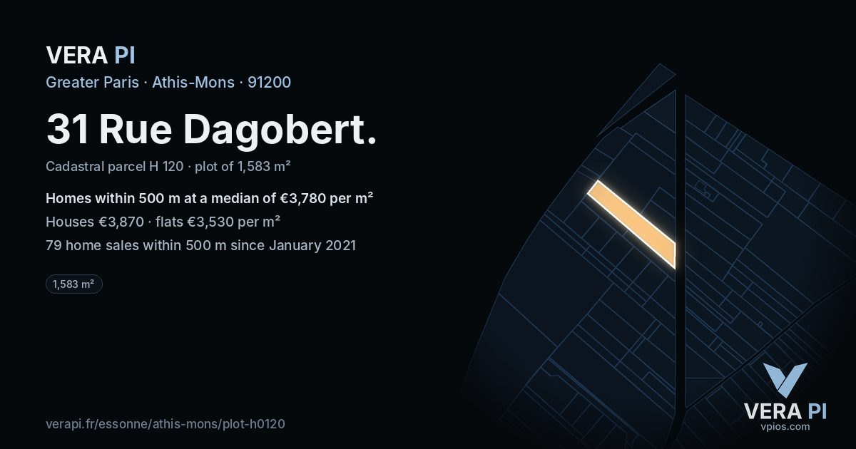 31 Rue Dagobert, Athis-Mons at night – the plot lit, the parcels around coloured by the prices near them