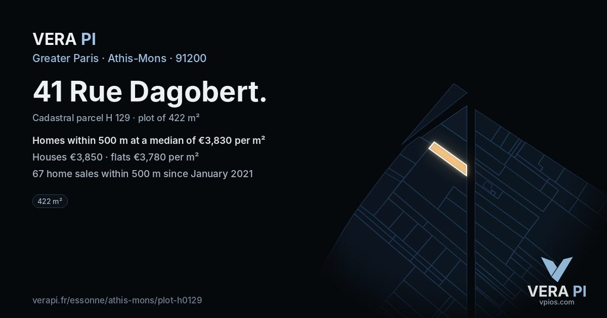 41 Rue Dagobert, Athis-Mons at night – the plot lit, the parcels around coloured by the prices near them