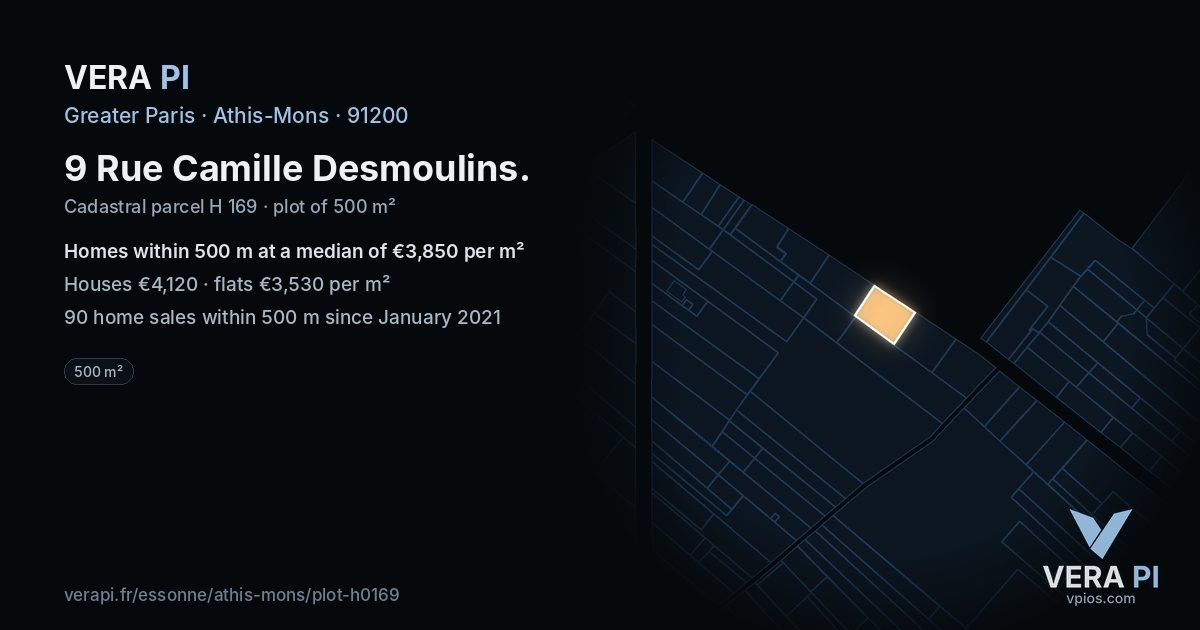 9 Rue Camille Desmoulins, Athis-Mons at night – the plot lit, the parcels around coloured by the prices near them