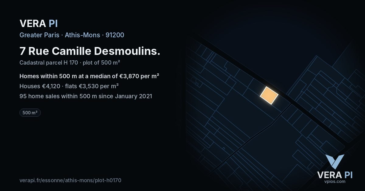 7 Rue Camille Desmoulins, Athis-Mons at night – the plot lit, the parcels around coloured by the prices near them