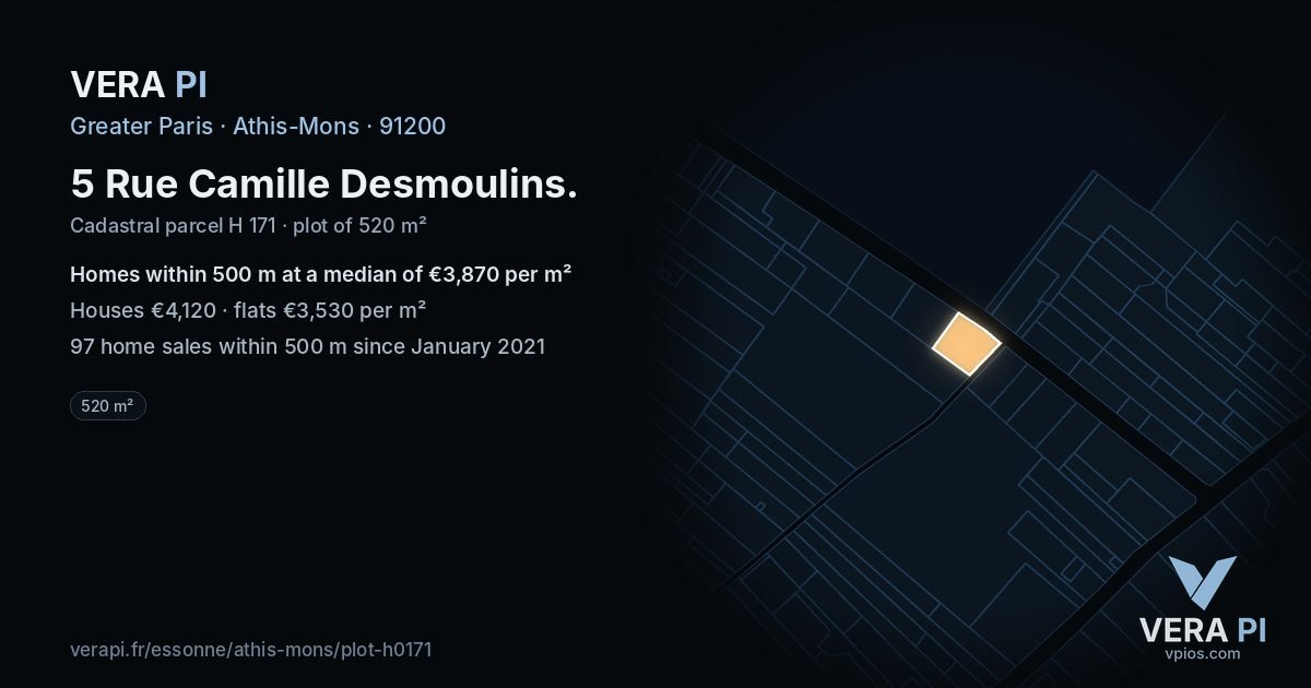 5 Rue Camille Desmoulins, Athis-Mons at night – the plot lit, the parcels around coloured by the prices near them