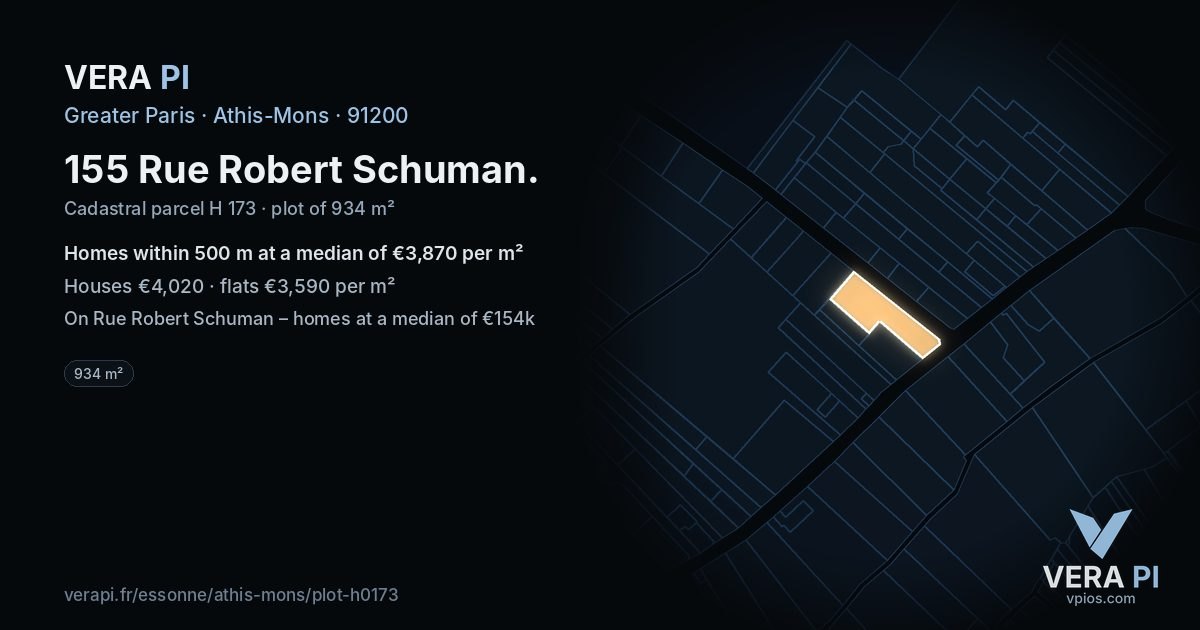 155 Rue Robert Schuman, Athis-Mons at night – the plot lit, the parcels around coloured by the prices near them