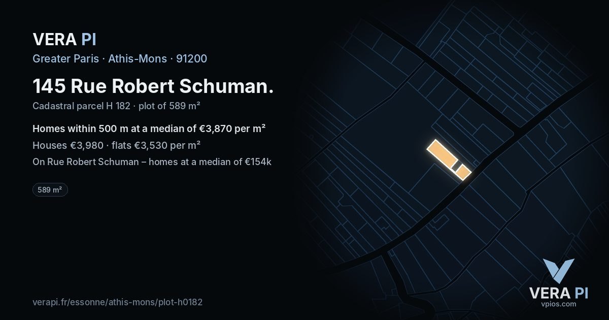 145 Rue Robert Schuman, Athis-Mons at night – the plot lit, the parcels around coloured by the prices near them