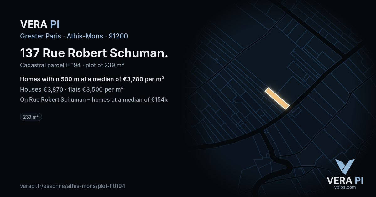 137 Rue Robert Schuman, Athis-Mons at night – the plot lit, the parcels around coloured by the prices near them