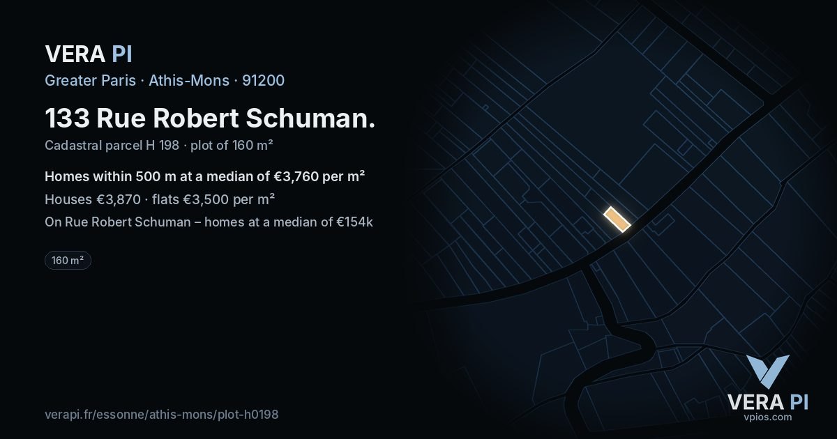 133 Rue Robert Schuman, Athis-Mons at night – the plot lit, the parcels around coloured by the prices near them