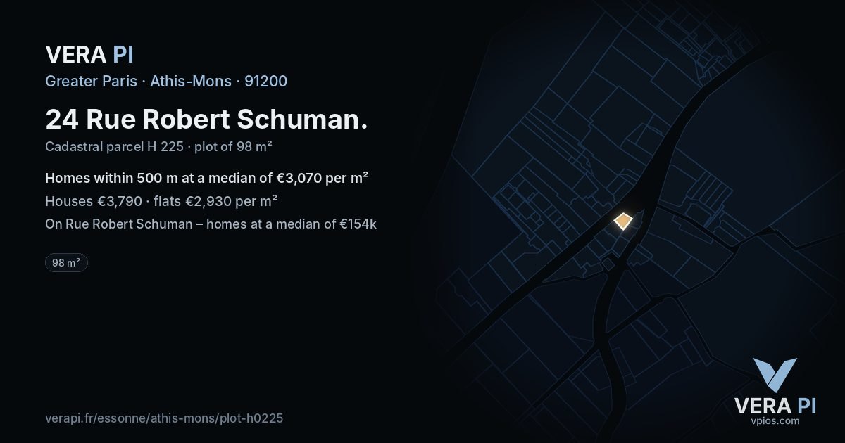 24 Rue Robert Schuman, Athis-Mons at night – the plot lit, the parcels around coloured by the prices near them