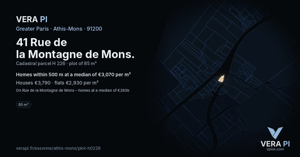 41 Rue de la Montagne de Mons, Athis-Mons at night – the plot lit, the parcels around coloured by the prices near them