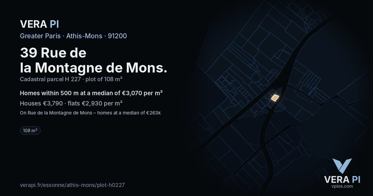 39 Rue de la Montagne de Mons, Athis-Mons at night – the plot lit, the parcels around coloured by the prices near them