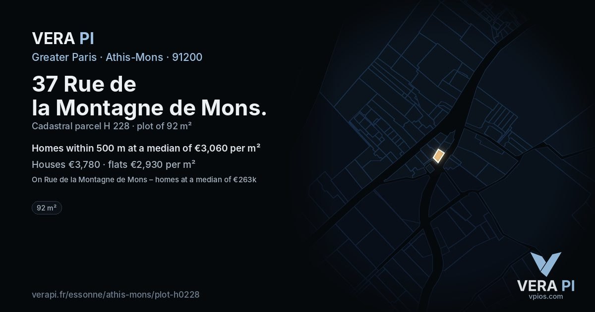 37 Rue de la Montagne de Mons, Athis-Mons at night – the plot lit, the parcels around coloured by the prices near them