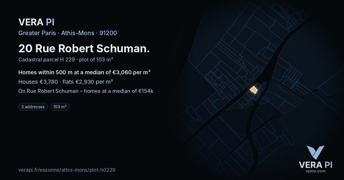 20 Rue Robert Schuman, Athis-Mons at night – the plot lit, the parcels around coloured by the prices near them