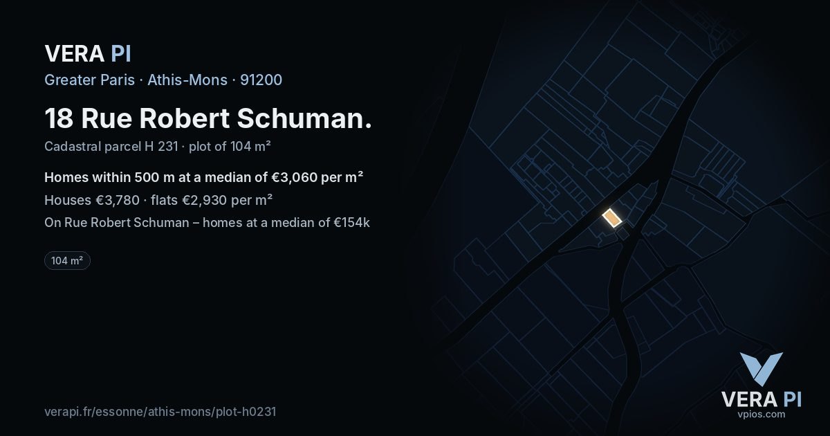 18 Rue Robert Schuman, Athis-Mons at night – the plot lit, the parcels around coloured by the prices near them