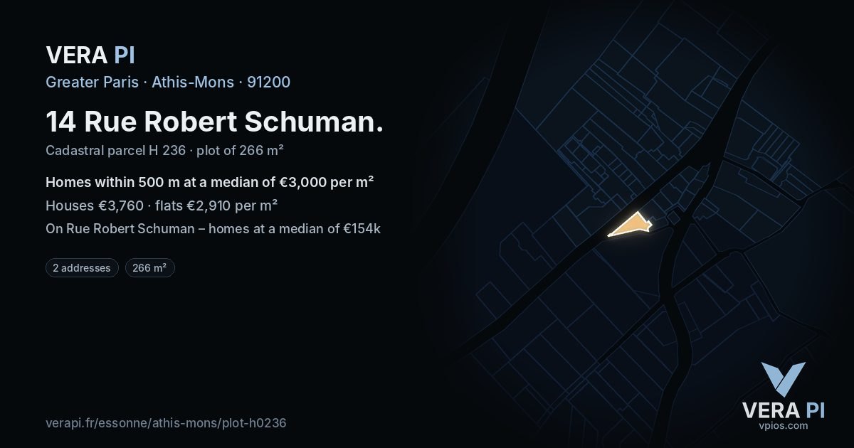 14 Rue Robert Schuman, Athis-Mons at night – the plot lit, the parcels around coloured by the prices near them