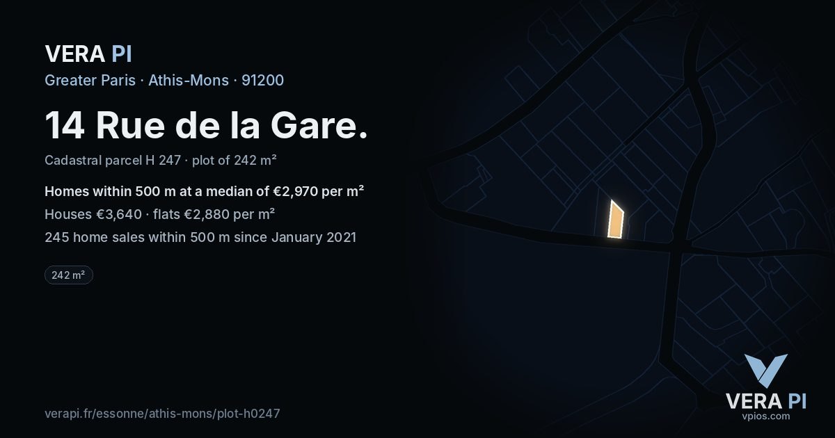 14 Rue de la Gare, Athis-Mons at night – the plot lit, the parcels around coloured by the prices near them