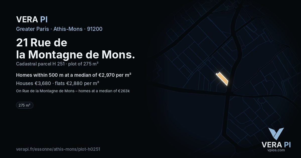 21 Rue de la Montagne de Mons, Athis-Mons at night – the plot lit, the parcels around coloured by the prices near them