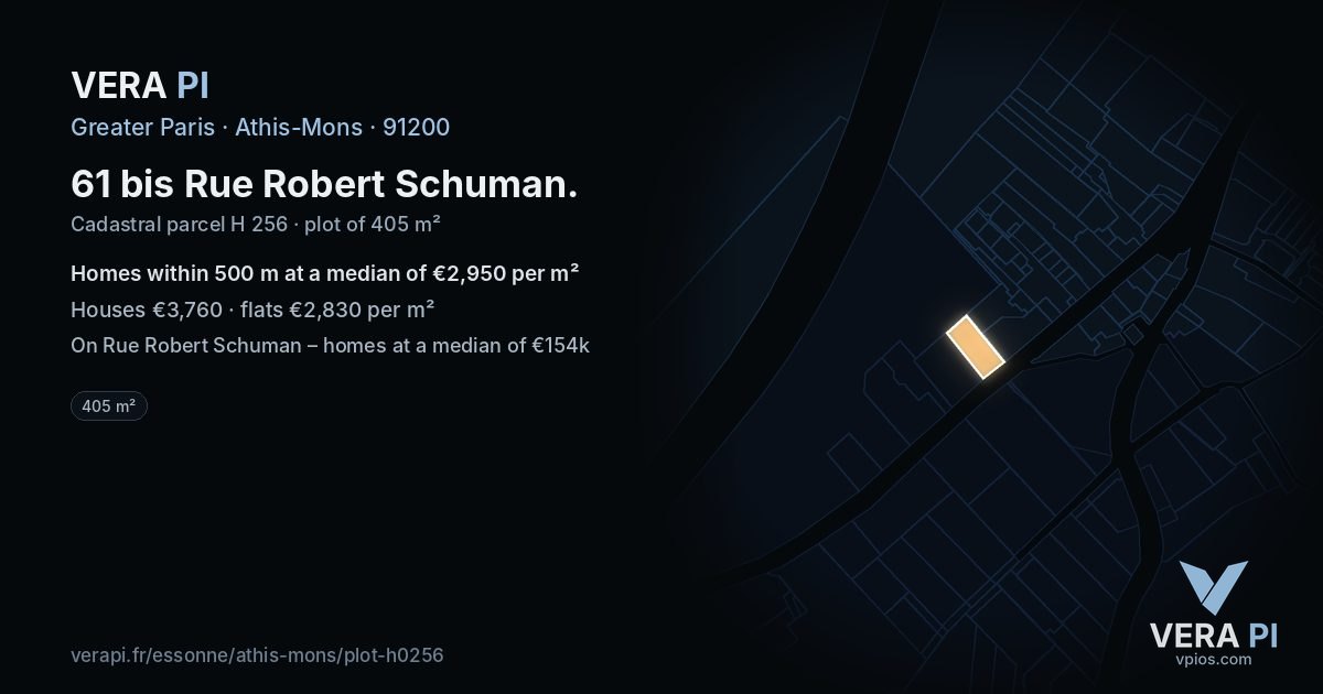 61 bis Rue Robert Schuman, Athis-Mons at night – the plot lit, the parcels around coloured by the prices near them