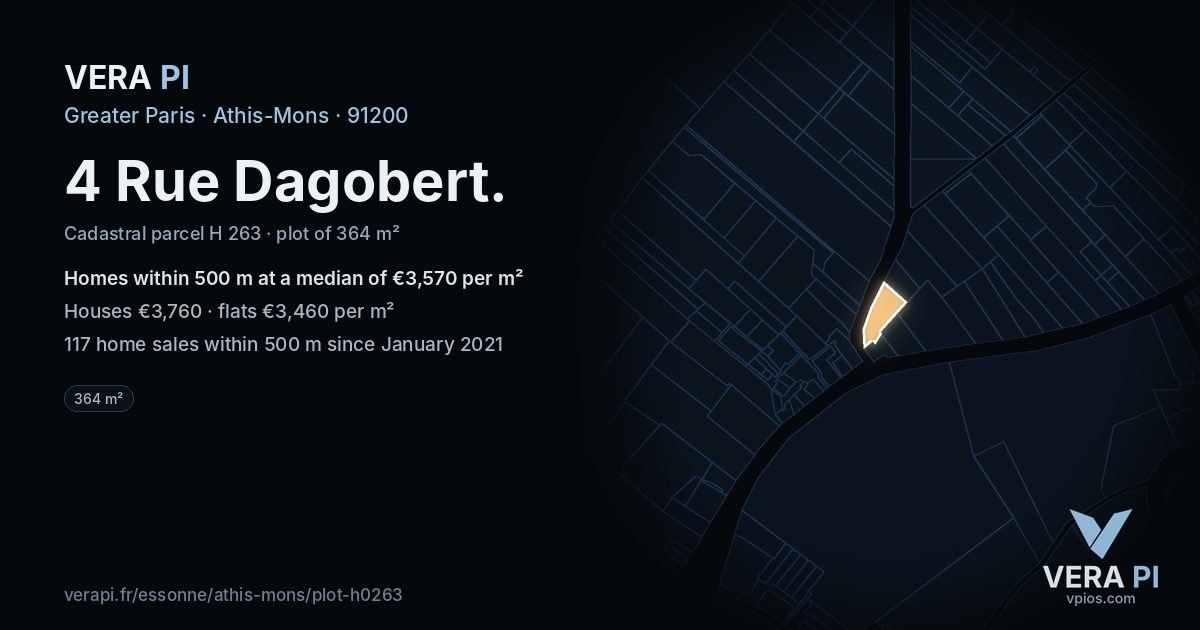 4 Rue Dagobert, Athis-Mons at night – the plot lit, the parcels around coloured by the prices near them