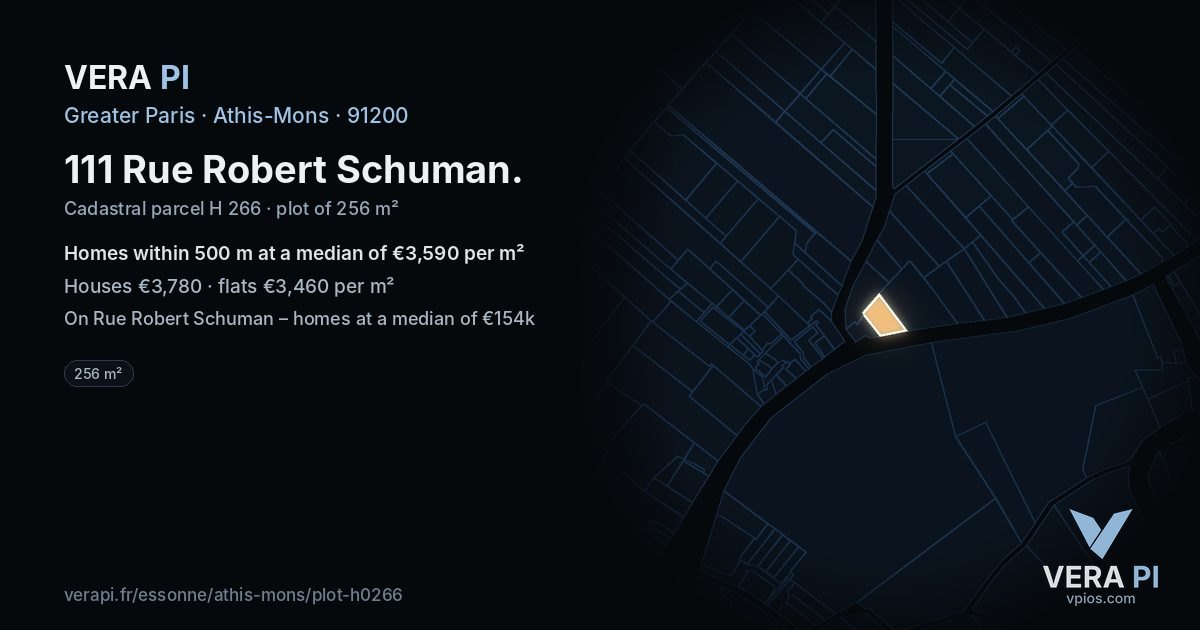 111 Rue Robert Schuman, Athis-Mons at night – the plot lit, the parcels around coloured by the prices near them