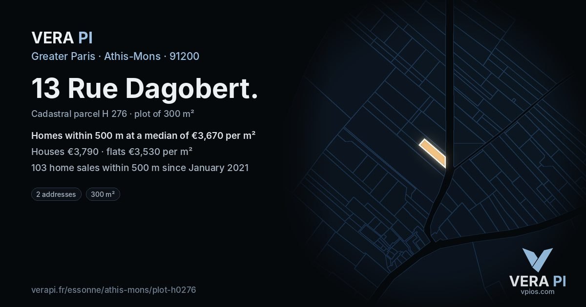 13 Rue Dagobert, Athis-Mons at night – the plot lit, the parcels around coloured by the prices near them