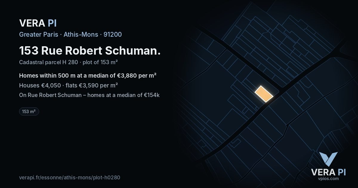 153 Rue Robert Schuman, Athis-Mons at night – the plot lit, the parcels around coloured by the prices near them
