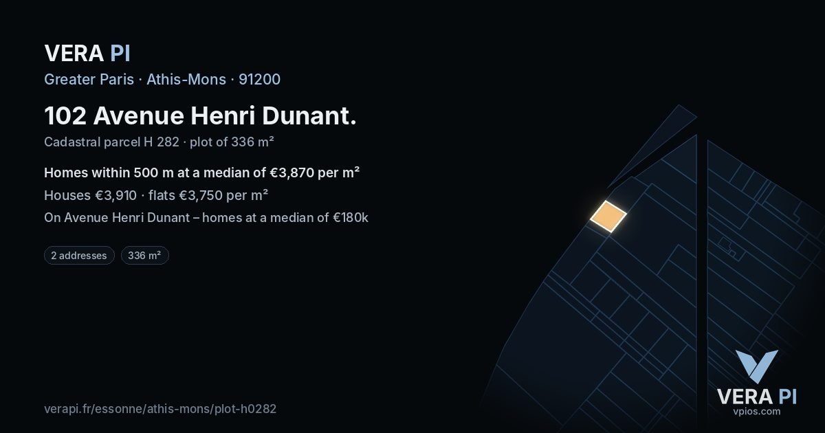 102 Avenue Henri Dunant, Athis-Mons at night – the plot lit, the parcels around coloured by the prices near them