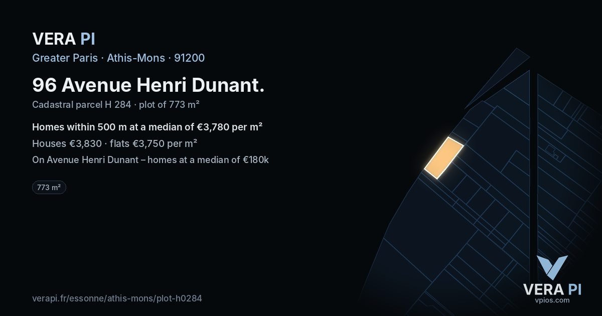 96 Avenue Henri Dunant, Athis-Mons at night – the plot lit, the parcels around coloured by the prices near them