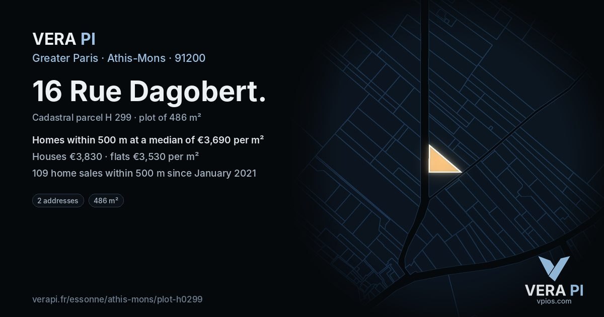 16 Rue Dagobert, Athis-Mons at night – the plot lit, the parcels around coloured by the prices near them