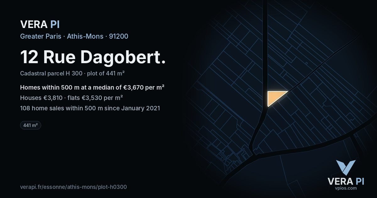 12 Rue Dagobert, Athis-Mons at night – the plot lit, the parcels around coloured by the prices near them