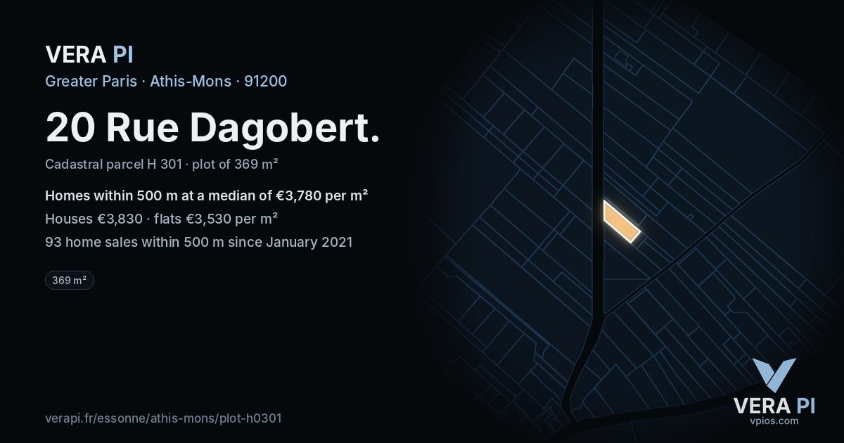 20 Rue Dagobert, Athis-Mons at night – the plot lit, the parcels around coloured by the prices near them