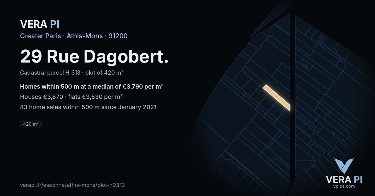 29 Rue Dagobert, Athis-Mons at night – the plot lit, the parcels around coloured by the prices near them