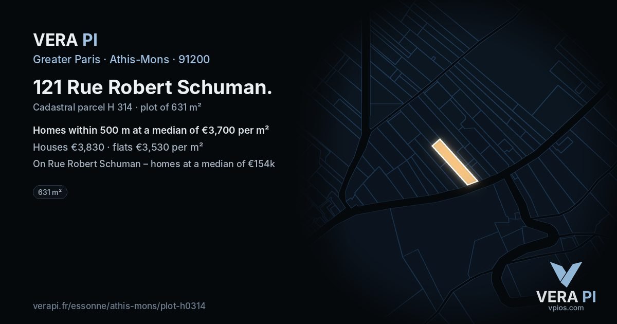 121 Rue Robert Schuman, Athis-Mons at night – the plot lit, the parcels around coloured by the prices near them