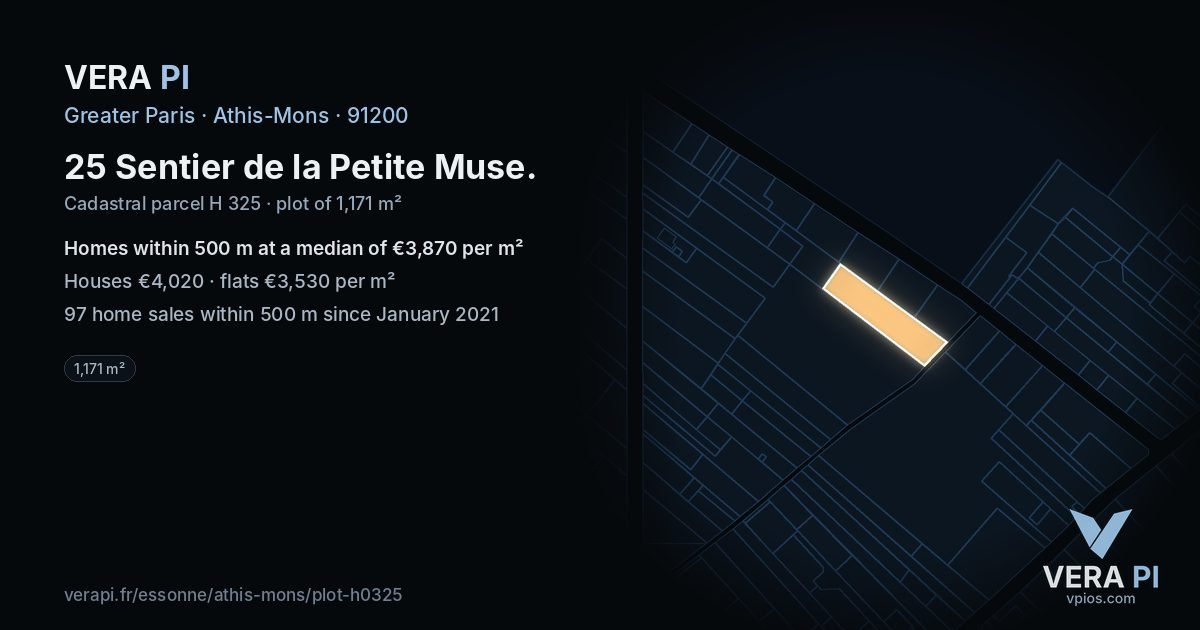 25 Sentier de la Petite Muse, Athis-Mons at night – the plot lit, the parcels around coloured by the prices near them