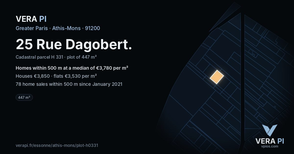 25 Rue Dagobert, Athis-Mons at night – the plot lit, the parcels around coloured by the prices near them