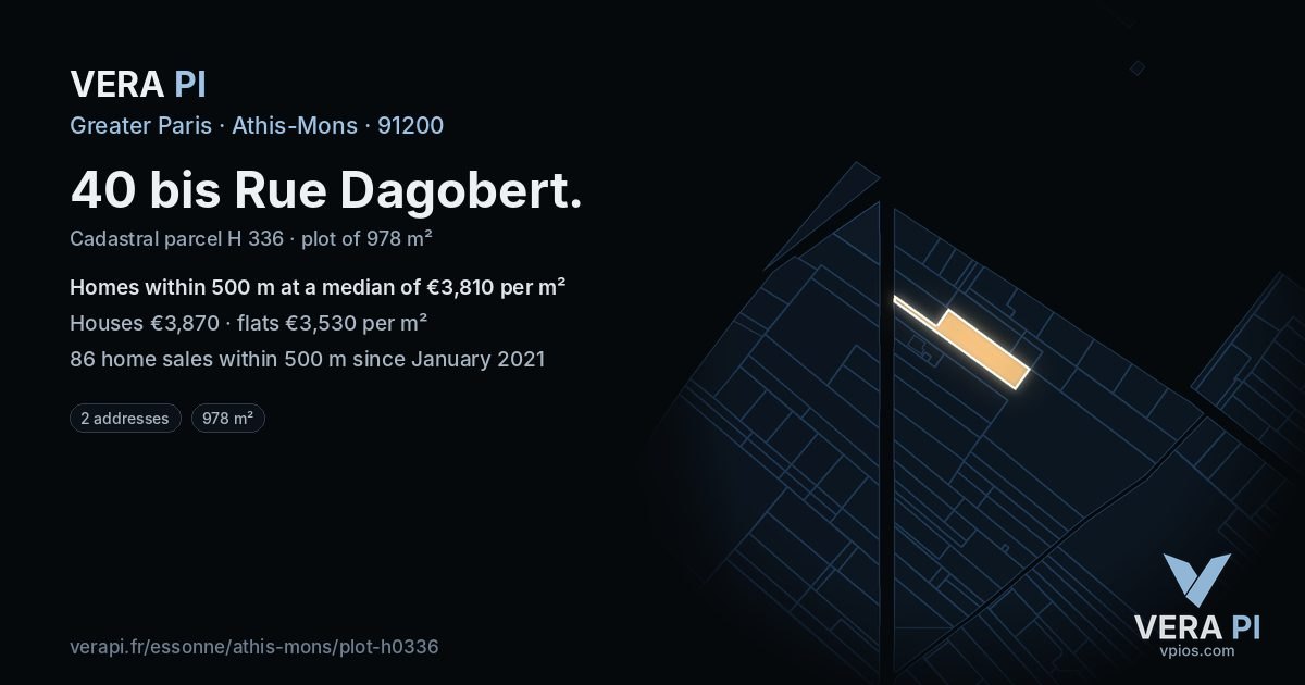 40 bis Rue Dagobert, Athis-Mons at night – the plot lit, the parcels around coloured by the prices near them