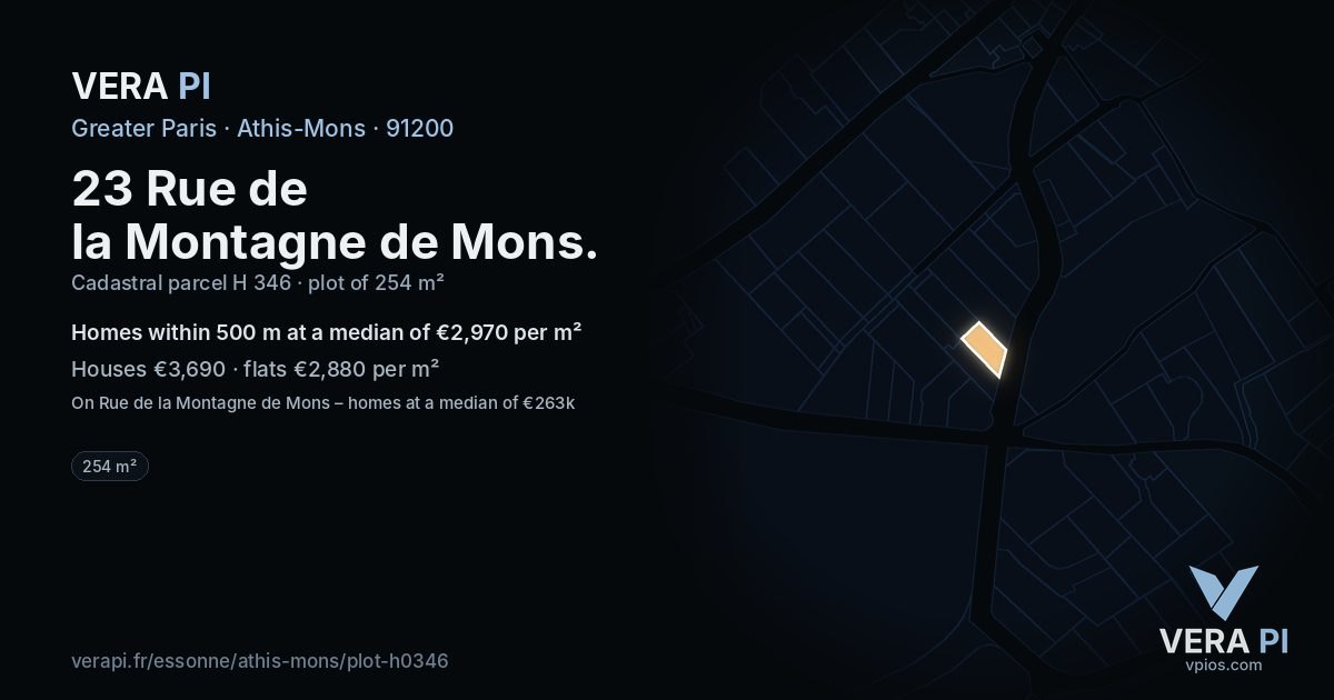 23 Rue de la Montagne de Mons, Athis-Mons at night – the plot lit, the parcels around coloured by the prices near them