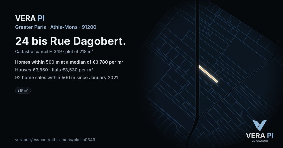 24 bis Rue Dagobert, Athis-Mons at night – the plot lit, the parcels around coloured by the prices near them