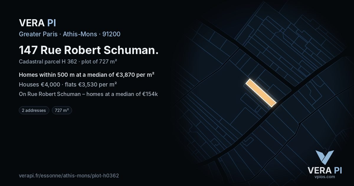 147 Rue Robert Schuman, Athis-Mons at night – the plot lit, the parcels around coloured by the prices near them