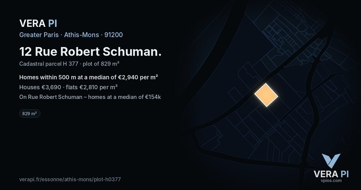 12 Rue Robert Schuman, Athis-Mons at night – the plot lit, the parcels around coloured by the prices near them