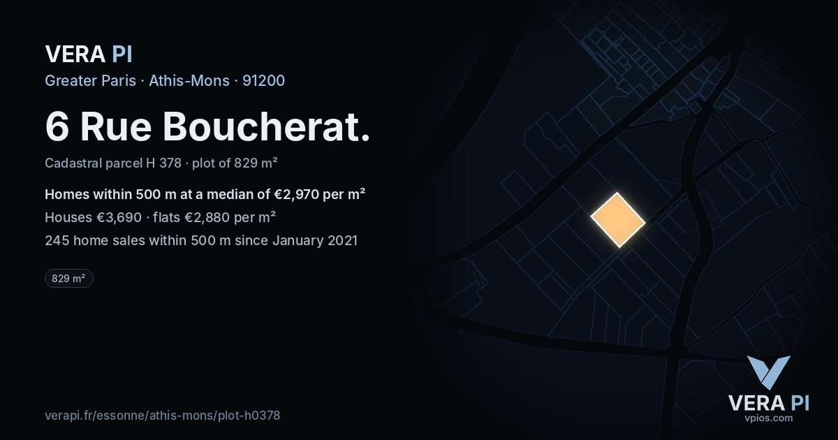 6 Rue Boucherat, Athis-Mons at night – the plot lit, the parcels around coloured by the prices near them