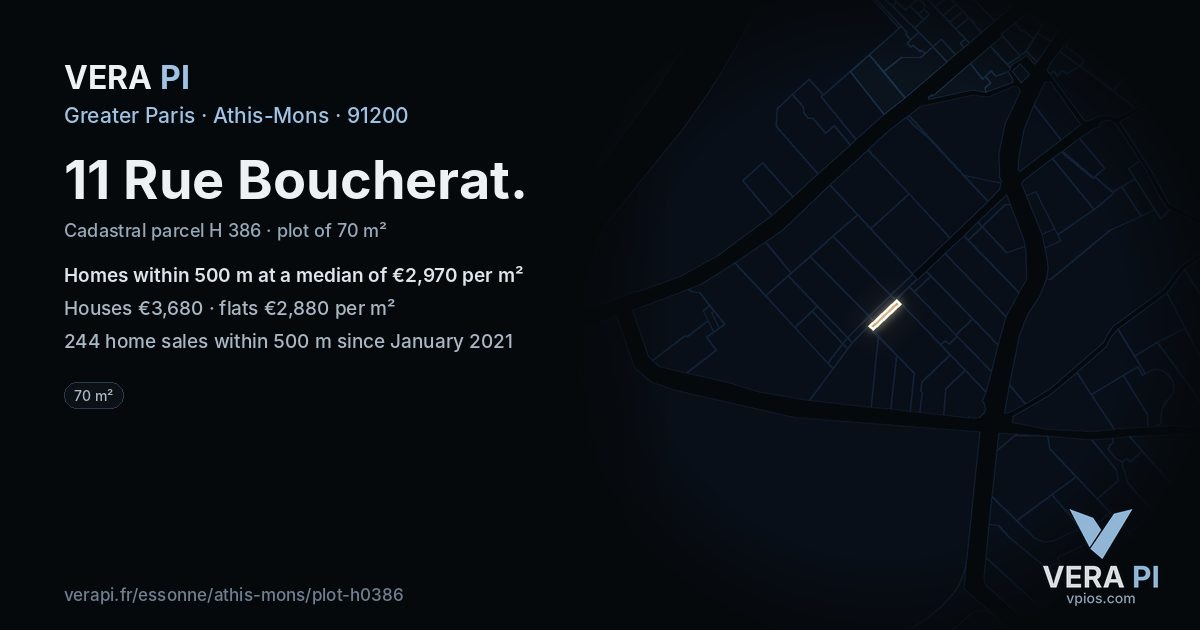 11 Rue Boucherat, Athis-Mons at night – the plot lit, the parcels around coloured by the prices near them