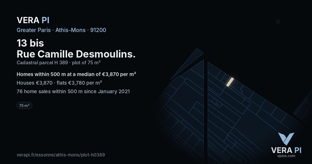 13 bis Rue Camille Desmoulins, Athis-Mons at night – the plot lit, the parcels around coloured by the prices near them