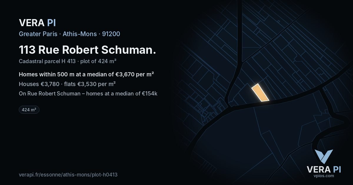 113 Rue Robert Schuman, Athis-Mons at night – the plot lit, the parcels around coloured by the prices near them
