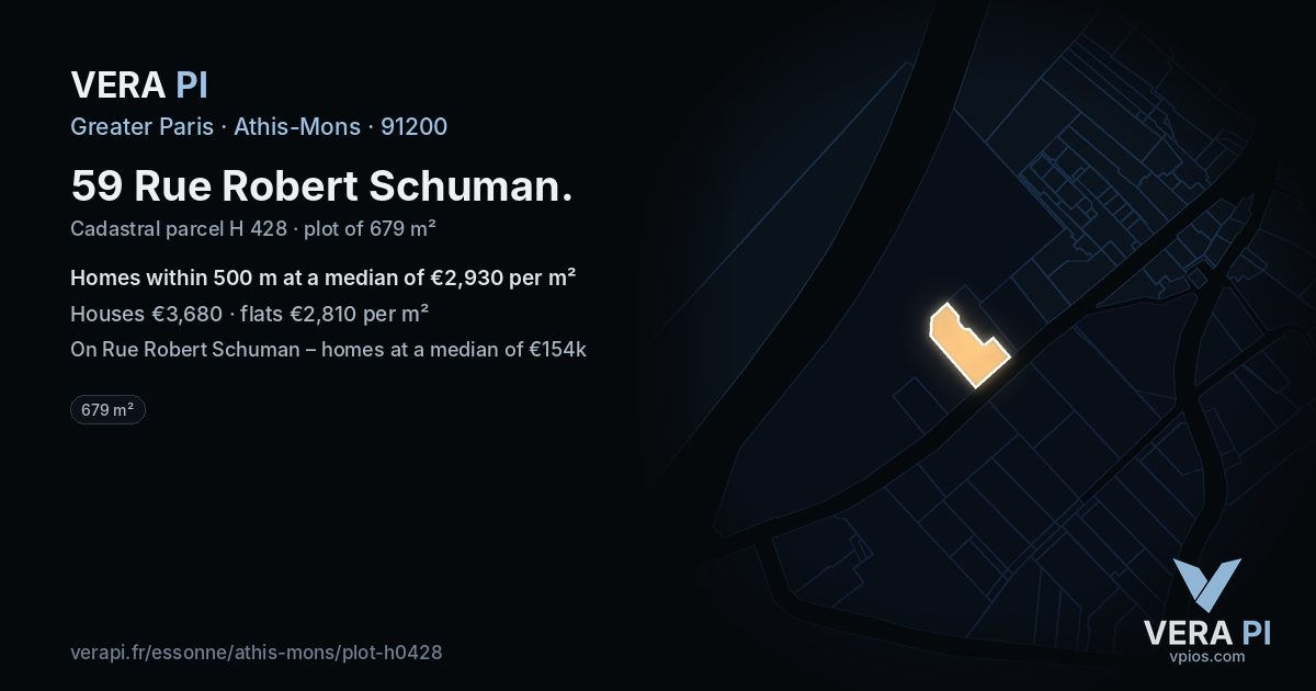 59 Rue Robert Schuman, Athis-Mons at night – the plot lit, the parcels around coloured by the prices near them
