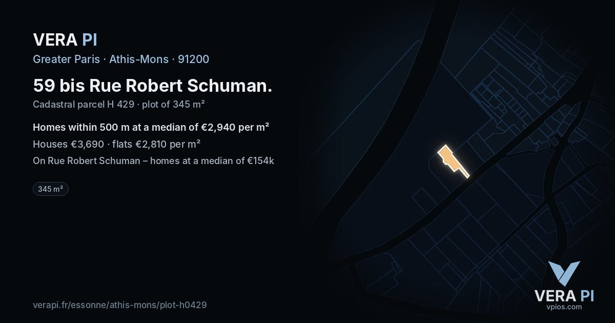 59 bis Rue Robert Schuman, Athis-Mons at night – the plot lit, the parcels around coloured by the prices near them