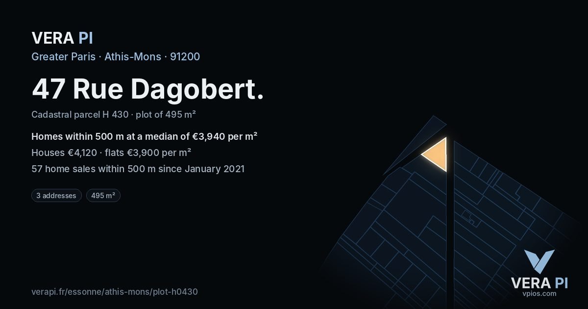 47 Rue Dagobert, Athis-Mons at night – the plot lit, the parcels around coloured by the prices near them