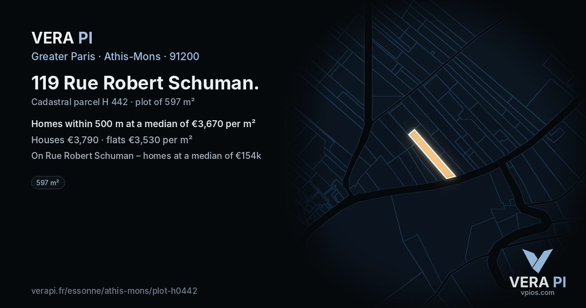 119 Rue Robert Schuman, Athis-Mons at night – the plot lit, the parcels around coloured by the prices near them