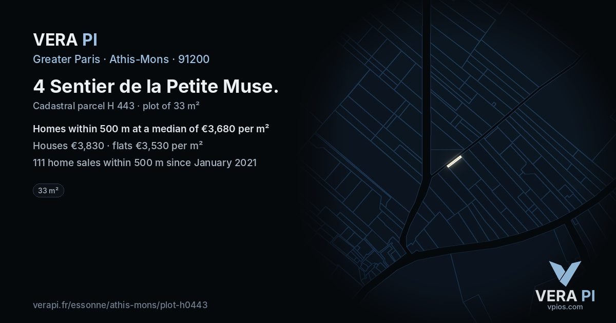4 Sentier de la Petite Muse, Athis-Mons at night – the plot lit, the parcels around coloured by the prices near them