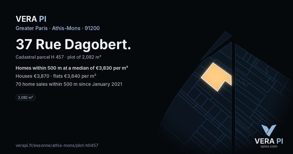 37 Rue Dagobert, Athis-Mons at night – the plot lit, the parcels around coloured by the prices near them