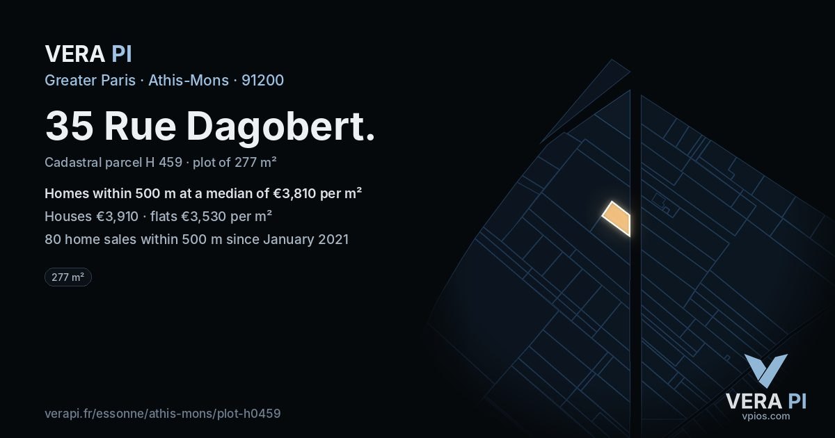 35 Rue Dagobert, Athis-Mons at night – the plot lit, the parcels around coloured by the prices near them